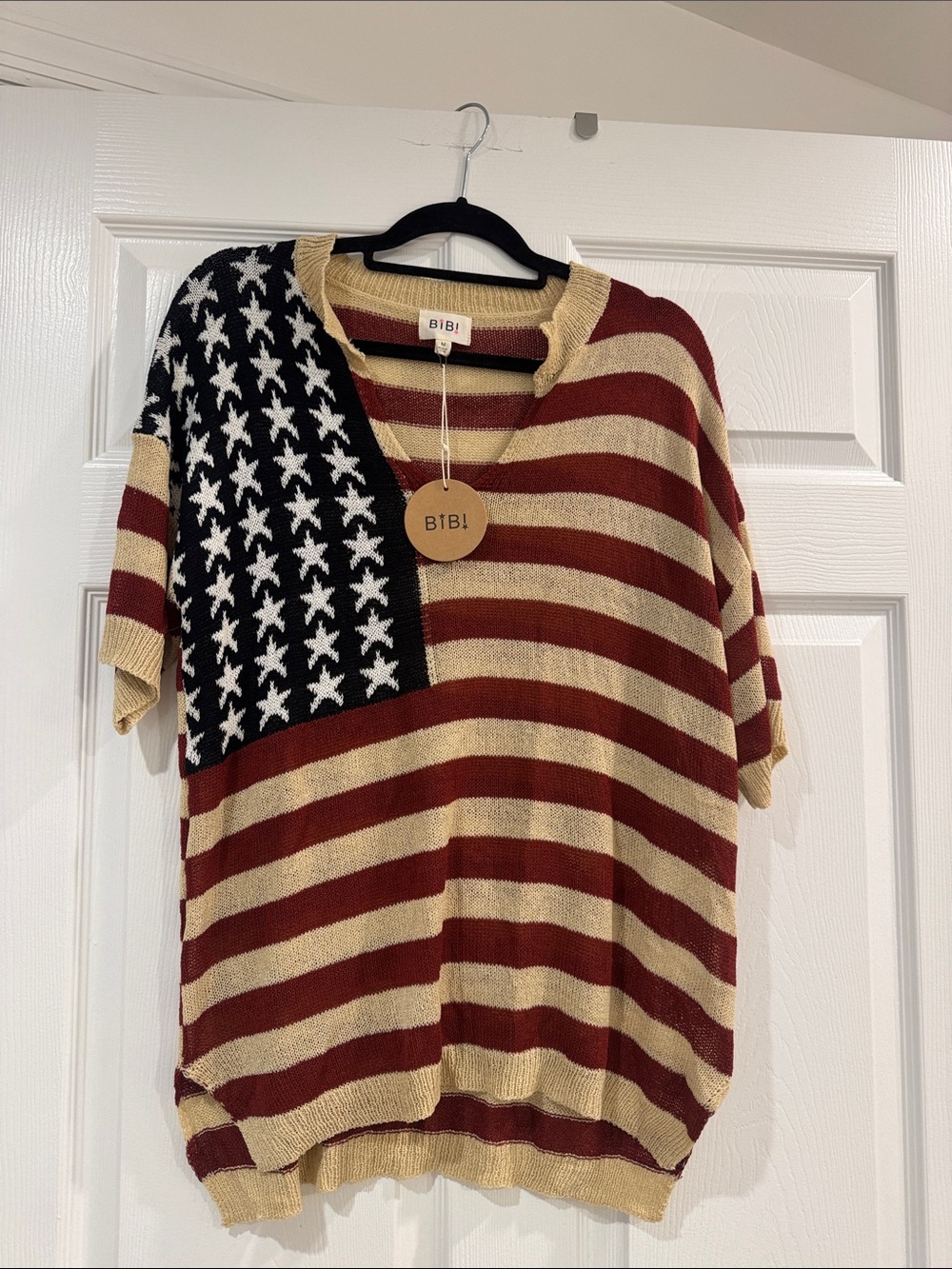BiBi Red & Cream American Flag Knit Sweater